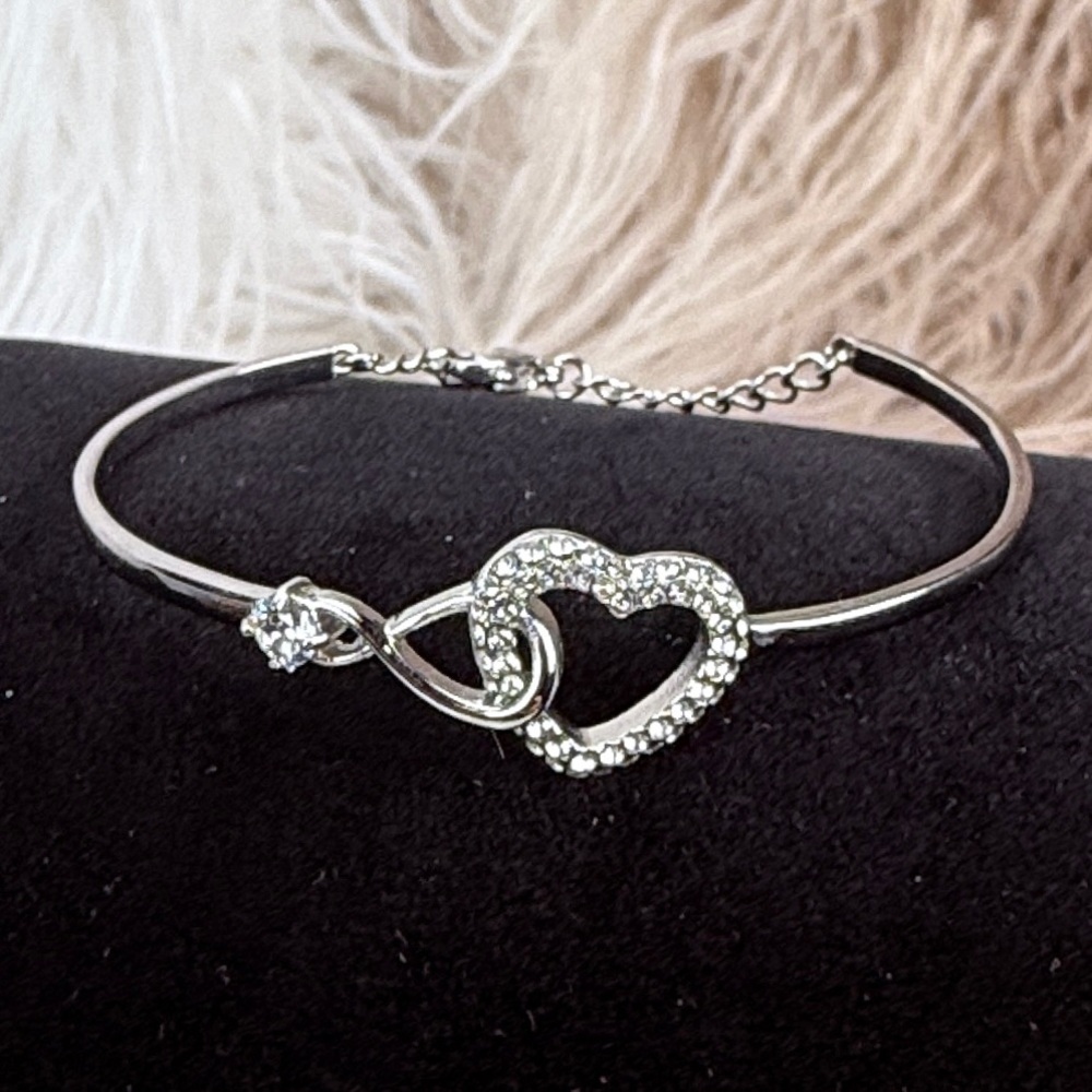 Silvertone Bling Adjustable Chain Bangle Bracelet - image 2